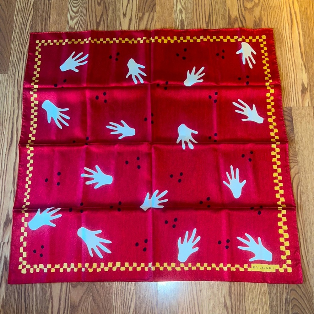 BVLGARI Mani Al Vento Hand Print Silk Scarf